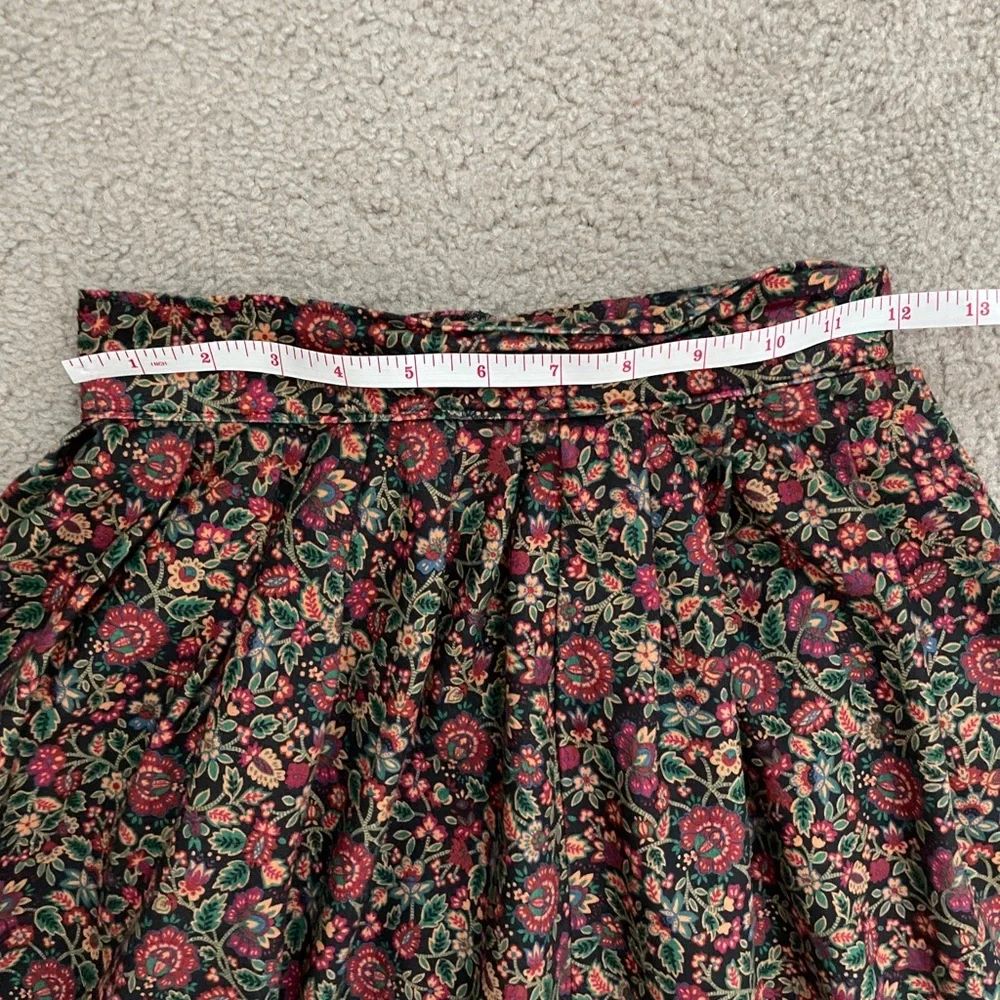 Vintage handmade brown red floral 2 piece set midi skirt and puff sleeve jacket